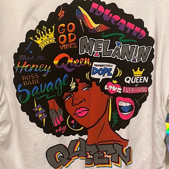 On Fire Melanin Queen Good Vibes Junior White Long Sleeve Half Shirt Size Large - Picture 2 of 7